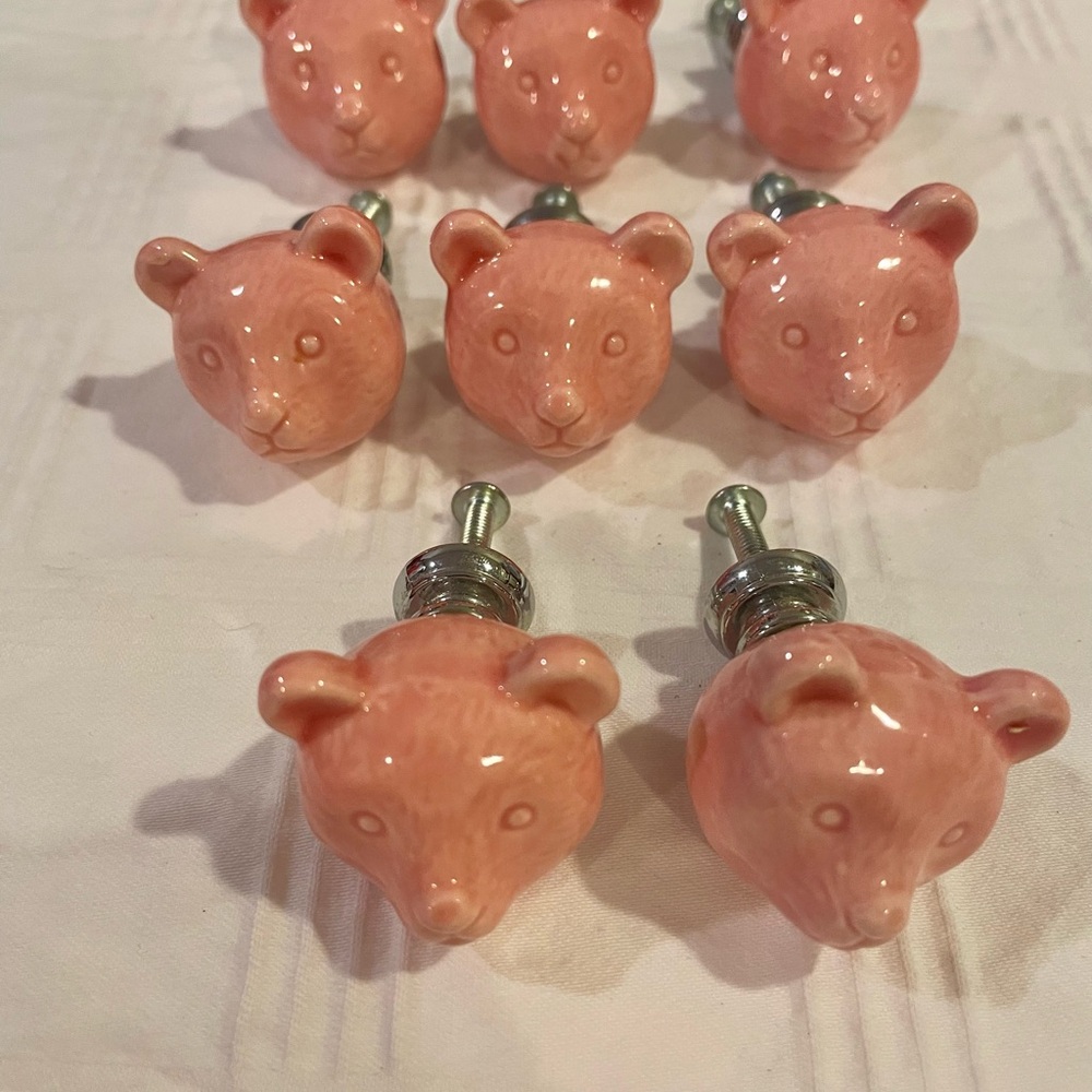 Ceramic Bear Drawer Pulls Handles Knobs Wardrobe Dresser Kids Qty 8 Pink